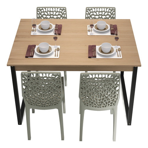 Conjunto Mesa Jantar 120x90 + 4 Cadeiras Gruvyer Design Clás