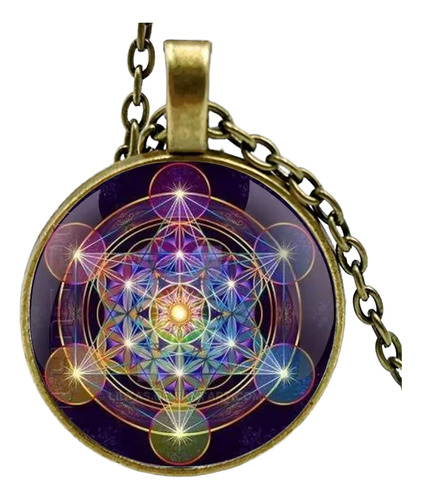 Collar Con Dije Amuleto Hexagrama Cubo De Metatrón Ocre