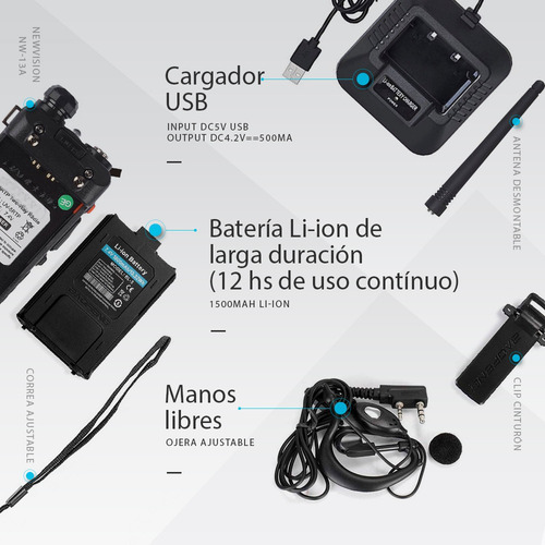 Kit X 4 Handy Radio Walkie Talkie Newvision Uhf Vhf 8w
