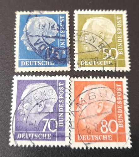 Sello Postal Alemania - Serie Basica 1957 ( 4 Sellos )