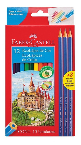 Lapices De Colores Faber Castell X 12 + 3 Lapices Negros
