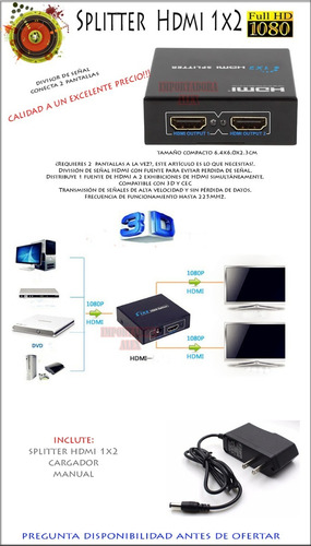 Imagen 3 de 5 de Splitter Hdmi 1x2 Divisor De Señal Amplificador Conecta 2 Tv