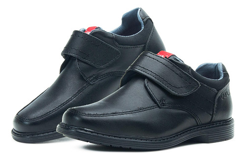 Zapato Escolar Para Niño Vavito De Piel Velcro Negro