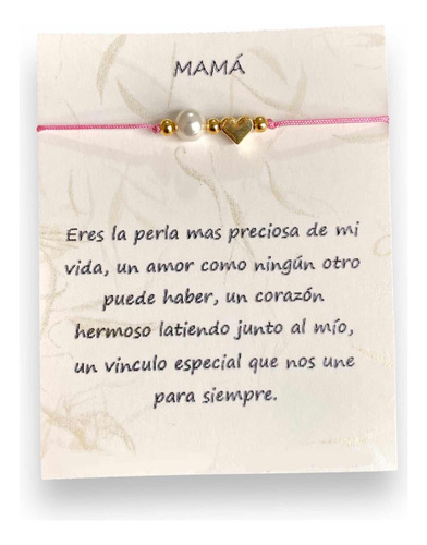 Pulsera Mamá Perla Corazón Día De Las Madres Regalo Hilo