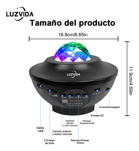 Luzvida 360° Luces De Escenario Fiestas Con Altavoz Bluetooth Multimodo Y Multicolor Auto Cañones Led Proyector De Estrellas Galaxia Lampara Rgb Dj Led Cabezas Roboticas Beam Fiestas, Boda Bar Ktv
