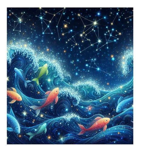 Vinilo 100x100cm Oceano Estrellado Pez Cosmo Universo M4