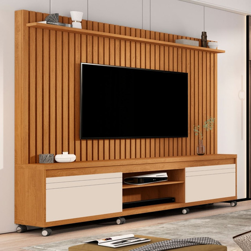 Estante Home Theater Rack Com Painel Tv Até 75 - Mod.2065 Cor Nature/off White