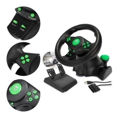 Volante De Vibração C/ Pedal E Cambio Gamer Pro Kp-5815a P/ Verde