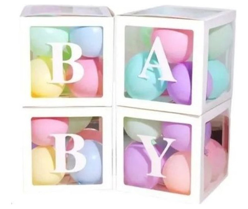 Set 4 Cajas Cubo Para Decoración De Baby Shower Con Globos