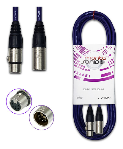 Cable Dmx 5 Pines Hembra A 5 Pines Macho 4,5 Mts Xlr Neutrik