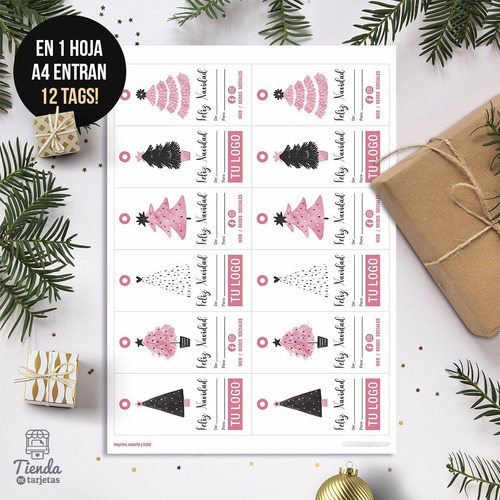 Imagen 2 de 2 de Etiquetas Imprimibles De Navidad Con Tu Logo Mod. Arbolitos