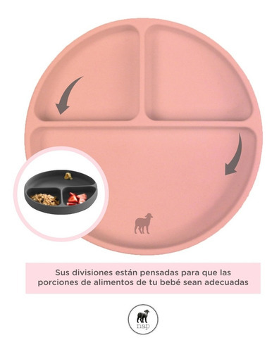 Nap-plato De Silicón Adherible Con Divisiones Y Succión/bebe Color Palo rosa