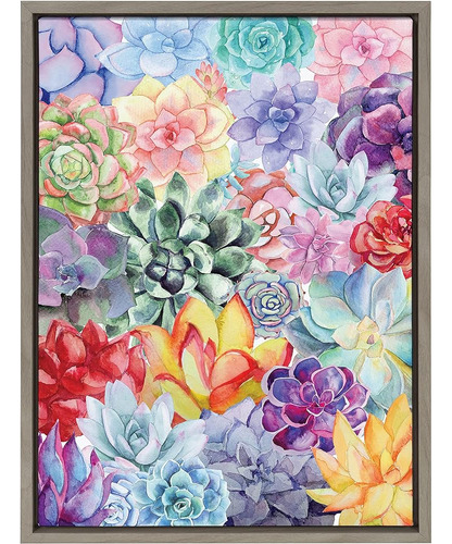 Kate Y Laurel Sylvie Colorful Succulents Framed Canvas Wall 