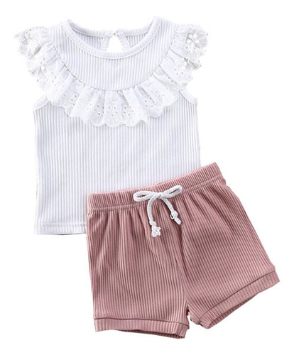 Conjunto De Playera De Encaje Liso Para Niñas Baby Tops Y P