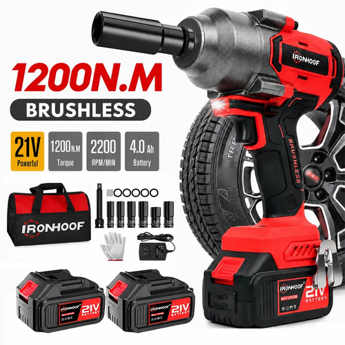 1200nm Chave De Impacto Bateria Brushless Parafusadeira Com 2 Baterias