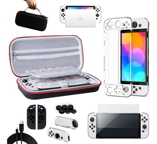 Estuche Negro Rojo Para Nintendo Switch + Protector