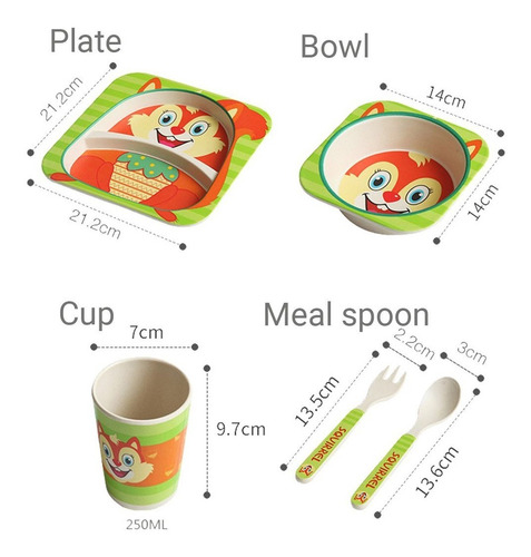 Set De Bamboo Alimentacion Bebe 5 Piezas