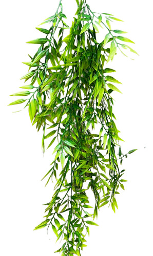 Kit 2 Pendentes Planta Artificial Decoração Folha De Bambu Cor Verde