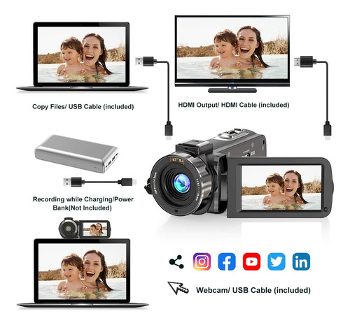 Cámara De Vídeo Digital Con Wifi, Videocámara 4k Con