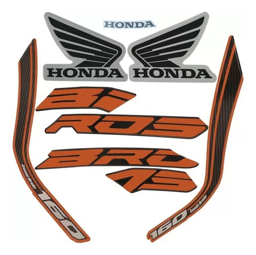 Jogo Kit Adesivos Honda Nxr Bros 160 2018 Laranja - Lb10674