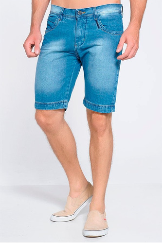 Bermuda Jeans Masculina Bolso Bordado Detalhes Estiloso