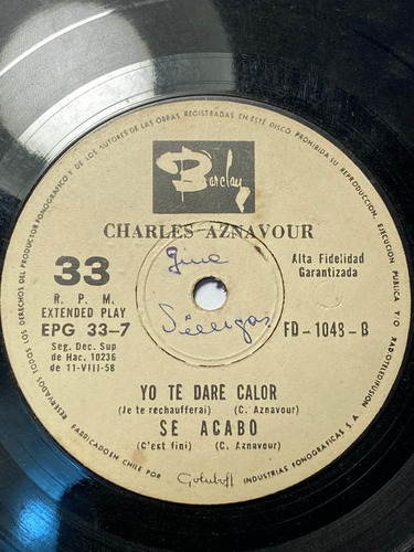 Vinilo Ep De Charles Aznavour Se Acabo (y6