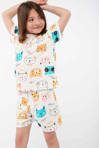 Pijama Niña Infantil Pimenton Manga Corta Verano Gatitos