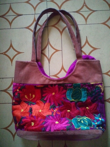 Bolsa Bordada Artesanal Bolso Gamuza Flores Bordadas Oaxaca