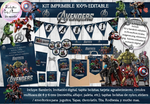 Kit Imprimible Candy Bar Avengers 100% Editable