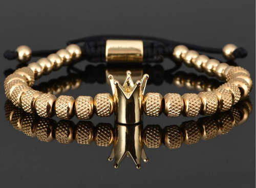 Set 3 Pulseras Brazaletes Corona Real Lujo Acero Inoxidable Color Dorado Diámetro 6 Cm Largo 20 Cm
