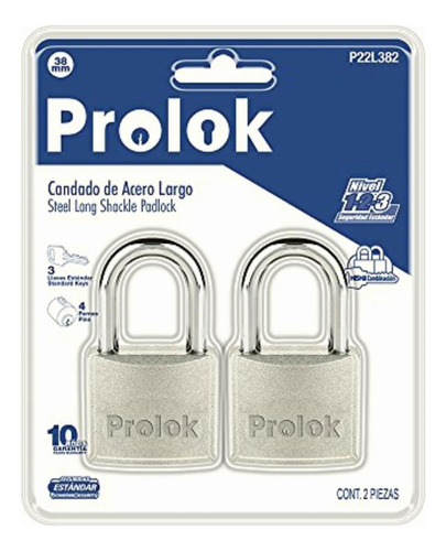 Lock P22l382 Prolok Juego De 2 Candado Acero Largo, 38 Mm