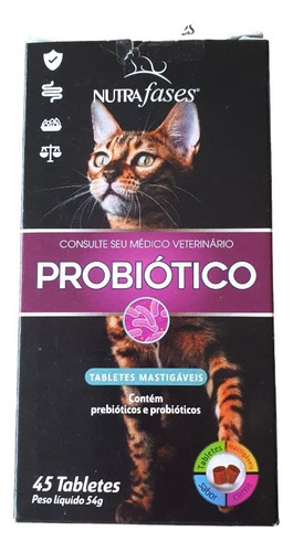 Probiótico Nutrafases Para Gatos C/ 45 Tabletes Mastigaveis