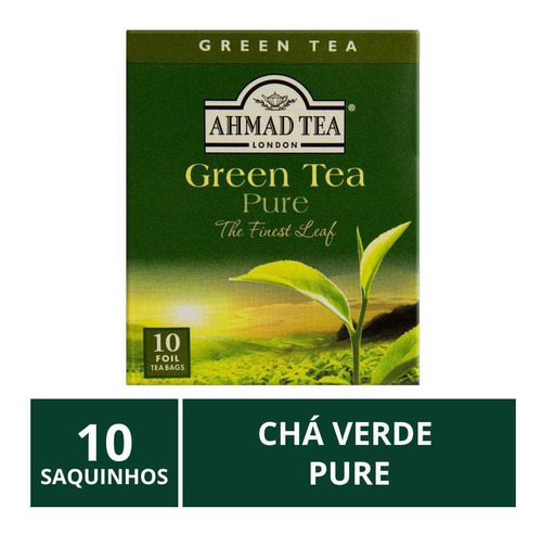 Chá Inglês Ahmad Tea, Verde Pure, 10 Saquinhos.