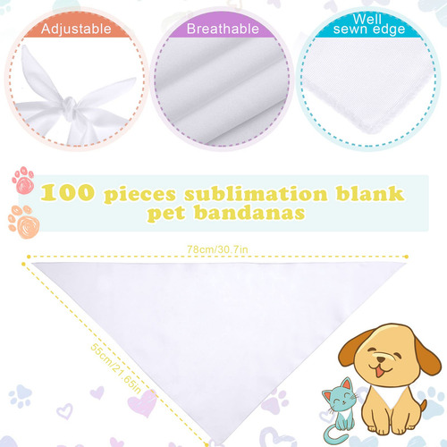 100 Pañuelos De Sublimación En Blanco Para Perro, Transfer