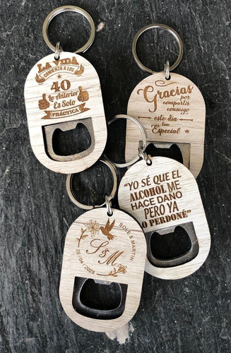 20 Llaveros Destapador Souvenirs Boda Cumple. Personalizado Marrón