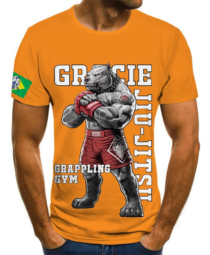 Camiseta Con Estampado Gráfico De Animales De Lucha De Jiu-j