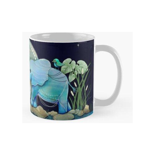 Taza Flor De Loto Elefantes Azul Océano Y Verde Mar Calidad 