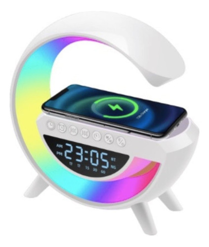 Parlante Lámpara G Cargador Inalámbrico Rgb Reloj Bt