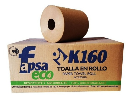 Toalla En Rollo Fapsa Eco Café 6 Rollos Con 160 Mt C/u