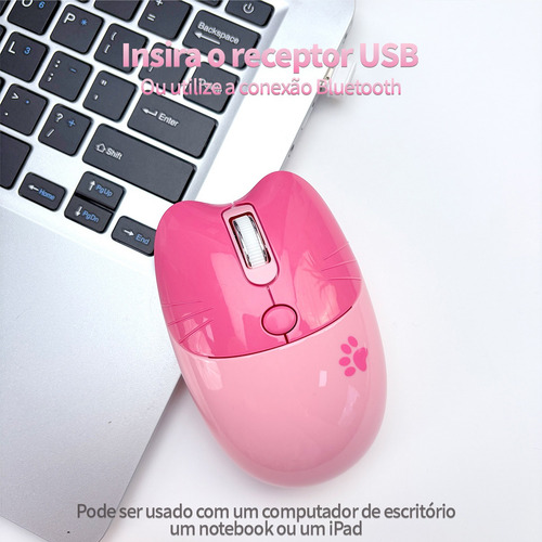 Mouse Sem Fio Mofii M33d Kitty Em Rosa