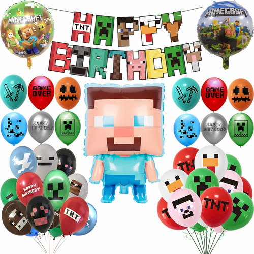 Set De Cumpleañeros Minecraft Cotillón Temática