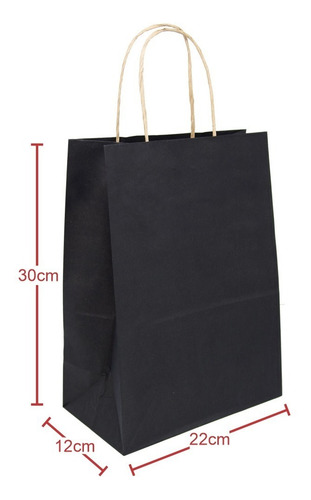Kit Sacolas Papel Kraft P E M 100 Un Preto