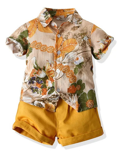 Gh Conjunto Camisa Pantalón Corto Estampado Hawaiano Niño