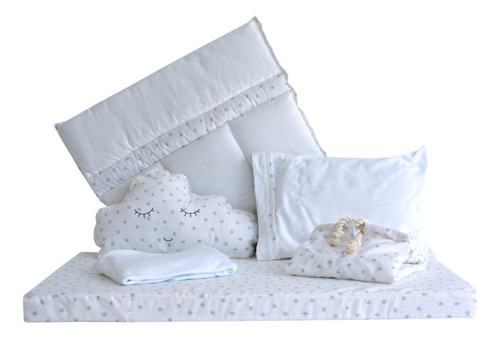 Set De Edredón Colecho Zuri 50x80 Color Blanco - Azul Diseño De La Tela Liso