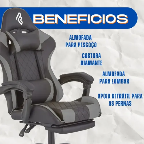 Cadeira Gamer Escritorio Giratória Reclinável Preta Vermelha Cinza: imagem 4
