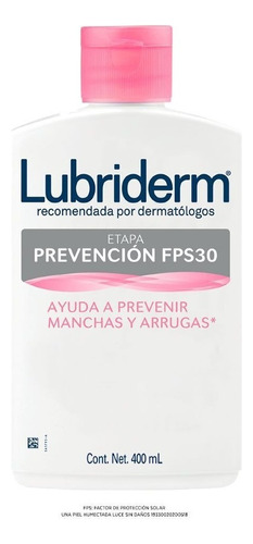  Crema para cuerpo Lubriderm Etapa Prevención Fps 30 en botella 400mL