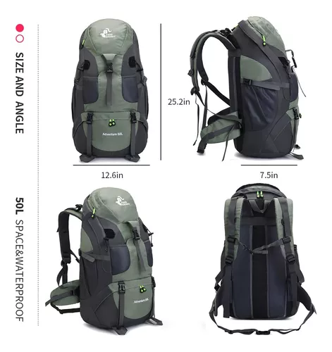 Bseash Mochila de senderismo de 50 L, resistente al agua, ligera, para  deportes al aire libre, bolsa de viaje para camping, escalada, turismo,  Verde