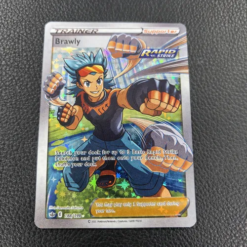 brawly pokemon card 212/198 Chilling Reign Full Art Secret Rainbow Rare Car You may play only 1 Supporter card during your turn Tarjeta Pokemon Tcg Brawly Trainer
