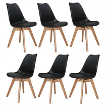 Comprar Sillas De Comedor Cocina Tulip Escandinavas Nórdica Eames Estructura de la silla Negro Asiento Negro Diseño de la tela Eco cuero