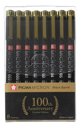 Rotuladores Sakura Pigma Micron Black Barrel Anniversary 8)